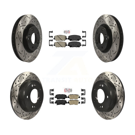 Front Rear Ceramic Pad Coated Drilled Slot Disc Brake Rotor Kit For Kia Forte Forte5 Koup KDA-101463