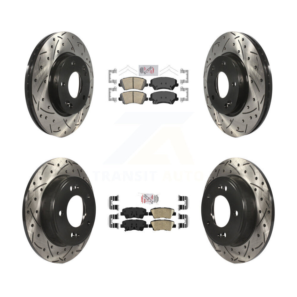 Front Rear Ceramic Pad Drilled Slot Brake Rotor Kit For Hyundai Elantra GT Kia Forte Koup KDA-101467