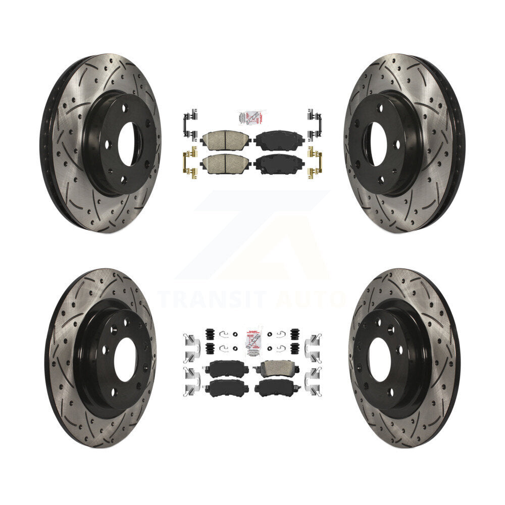 Front Rear Ceramic Pad Coat Drill Slot Disc Brake Rotors Kit For 2016-2018 Mazda CX-3 FWD KDA-101469
