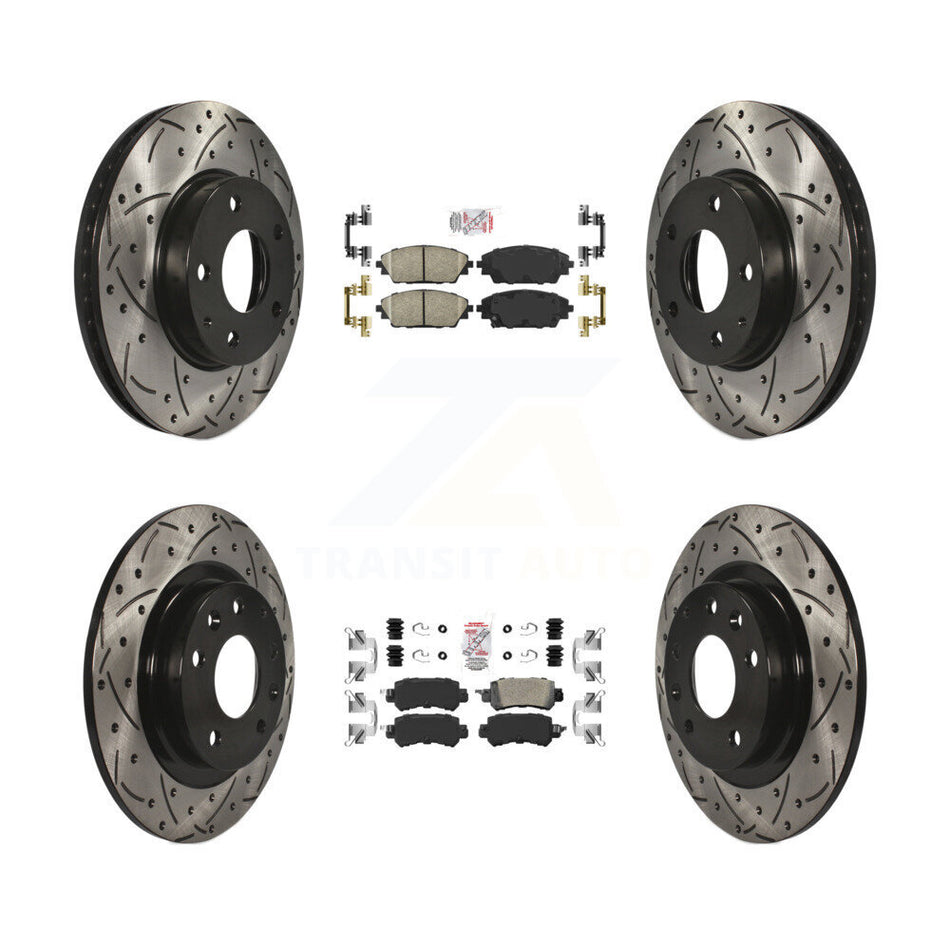 Front Rear Ceramic Pad Coat Drill Slot Disc Brake Rotors Kit For 2016-2018 Mazda CX-3 FWD KDA-101469