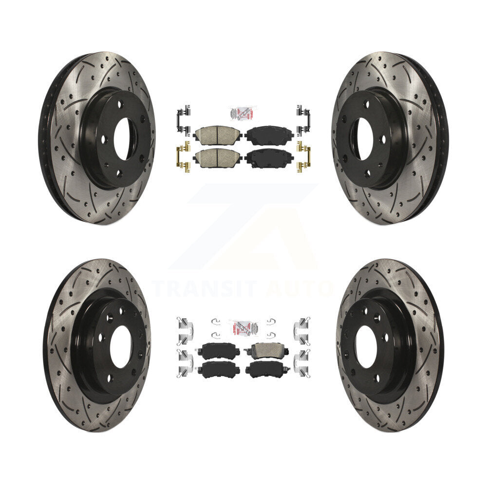 Front Rear Ceramic Pad Coat Drill Slot Disc Brake Rotors Kit For 2016-2018 Mazda CX-3 FWD KDA-101470