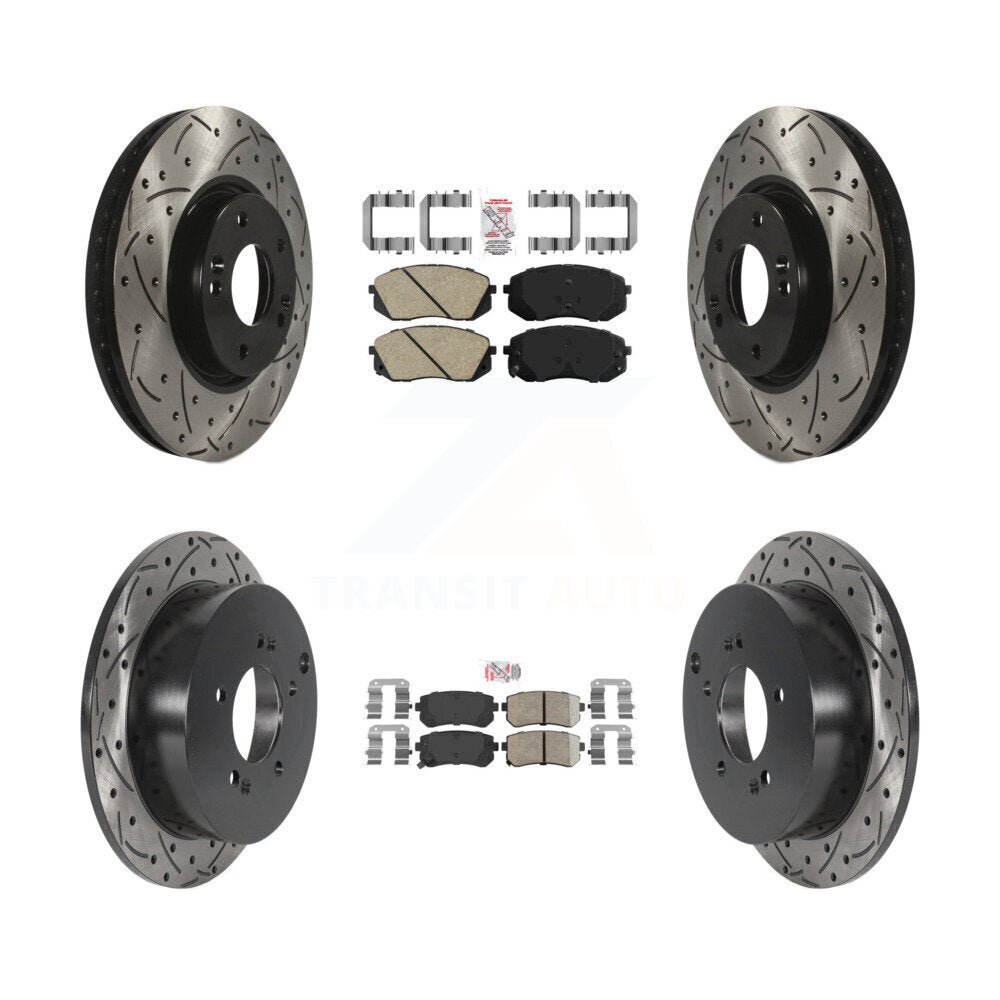Front Rear Ceramic Pad Drilled Slot Disc Brake Rotors Kit For Hyundai Tucson Kia Sportage KDA-101476