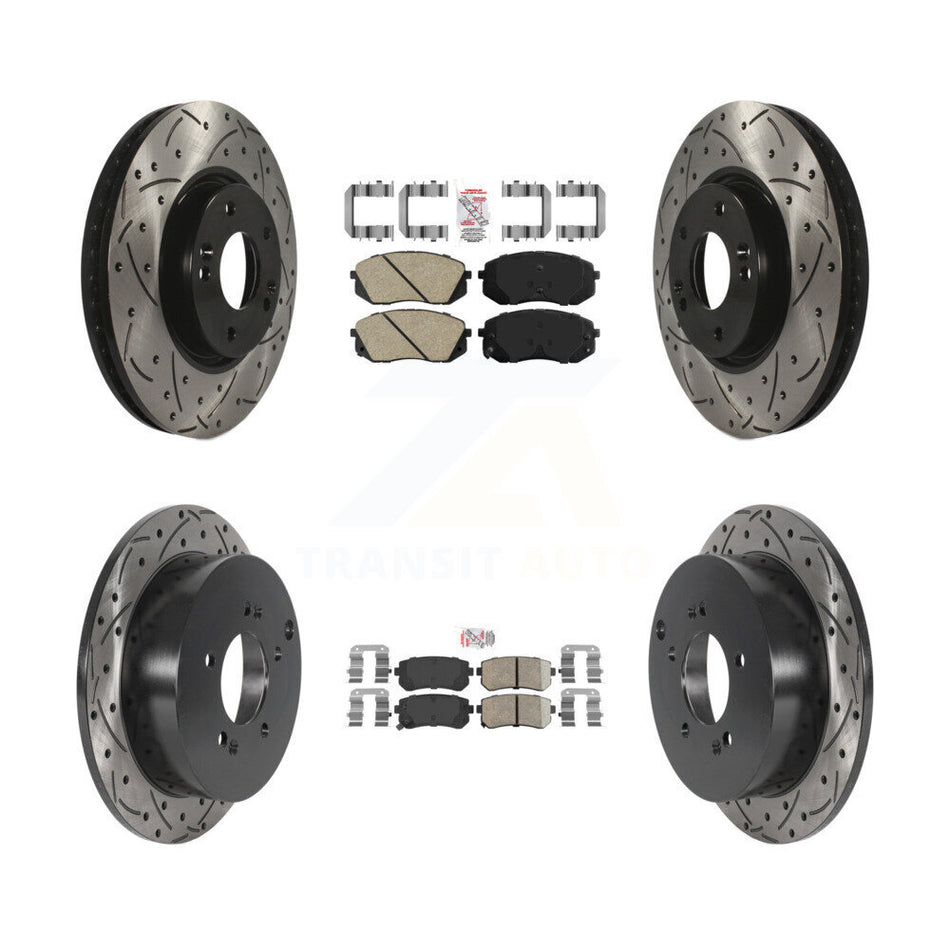 Front Rear Ceramic Pad Drilled Slot Disc Brake Rotors Kit For Hyundai Tucson Kia Sportage KDA-101476