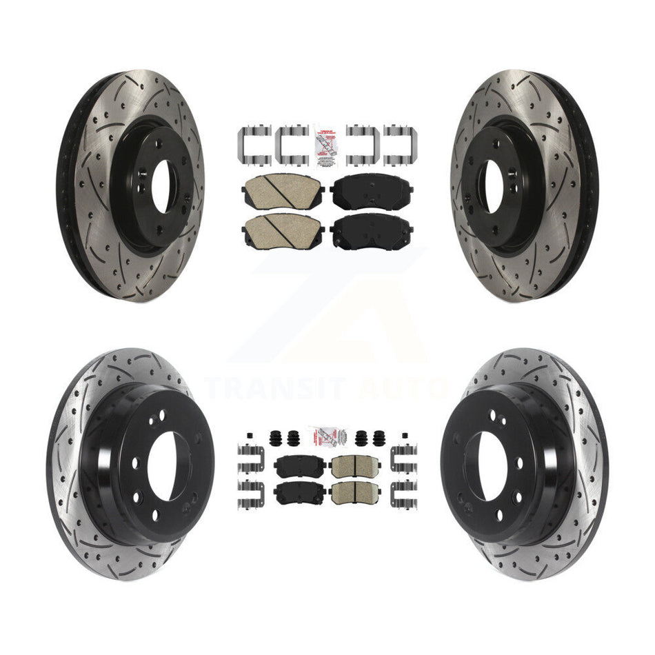 Front Rear Ceramic Pad Drilled Slot Disc Brake Rotors Kit For Hyundai Tucson Kia Sportage KDA-101477