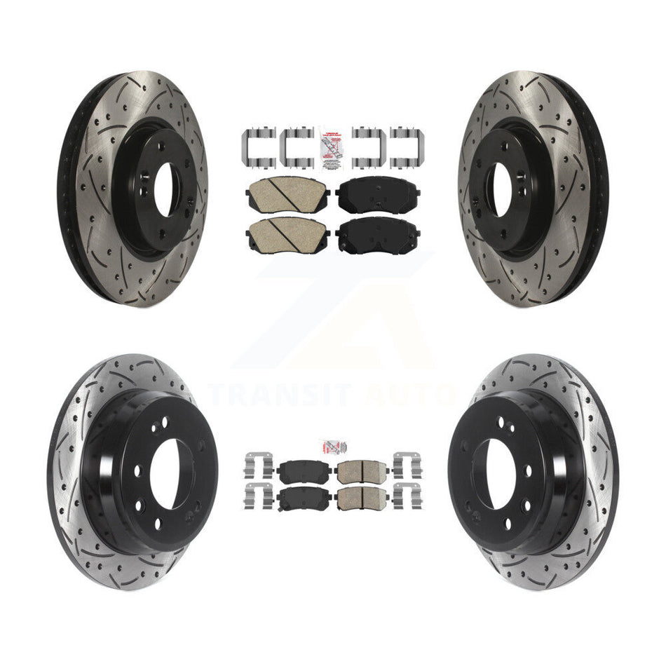 Front Rear Ceramic Pad Drilled Slot Disc Brake Rotors Kit For Hyundai Tucson Kia Sportage KDA-101478