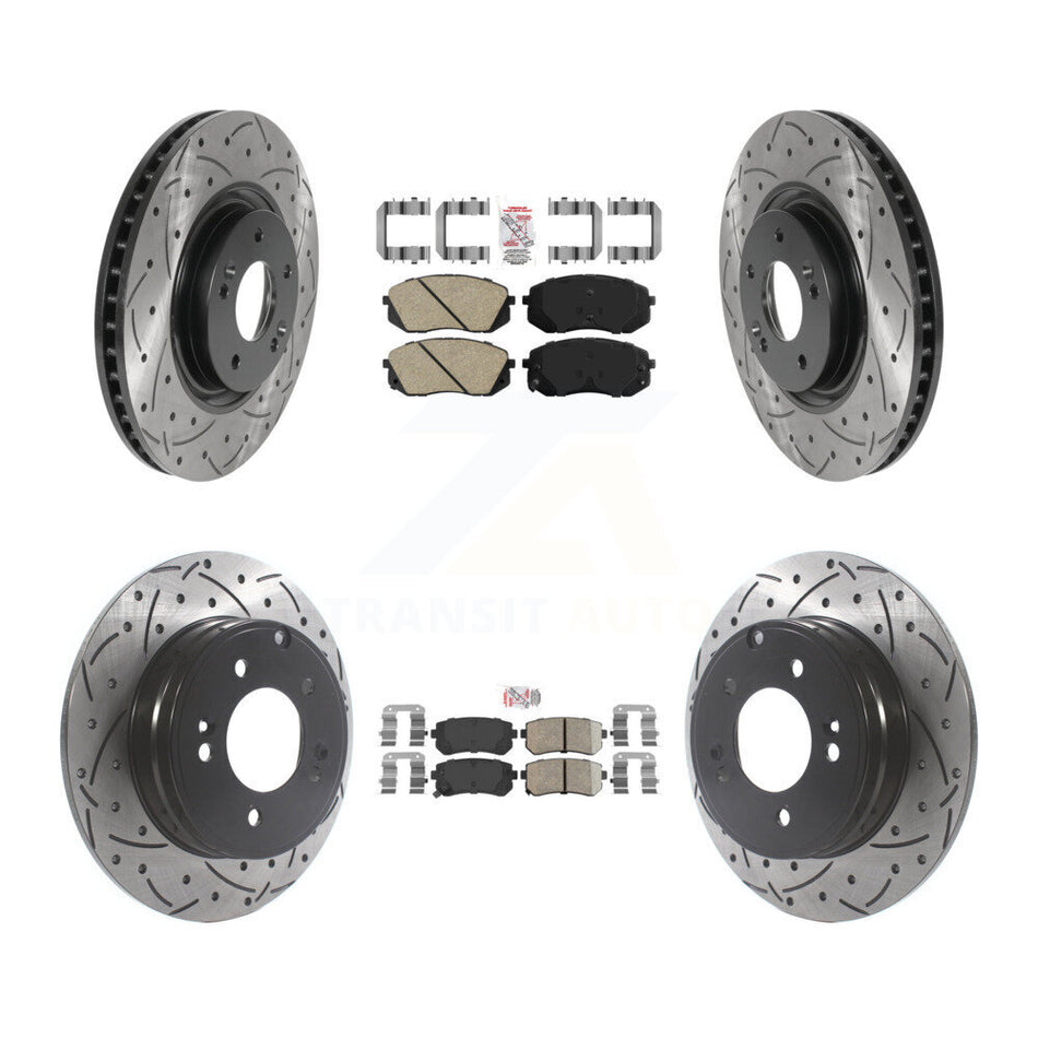 Front Rear Ceramic Pad & Drilled Slot Disc Brake Rotor Kit For Hyundai Tucson Kia Cadenza KDA-101480