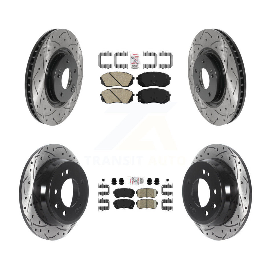 Front Rear Ceramic Pad And Coated Drilled Slotted Disc Brake Rotor Kit For Hyundai Tucson KDA-101483