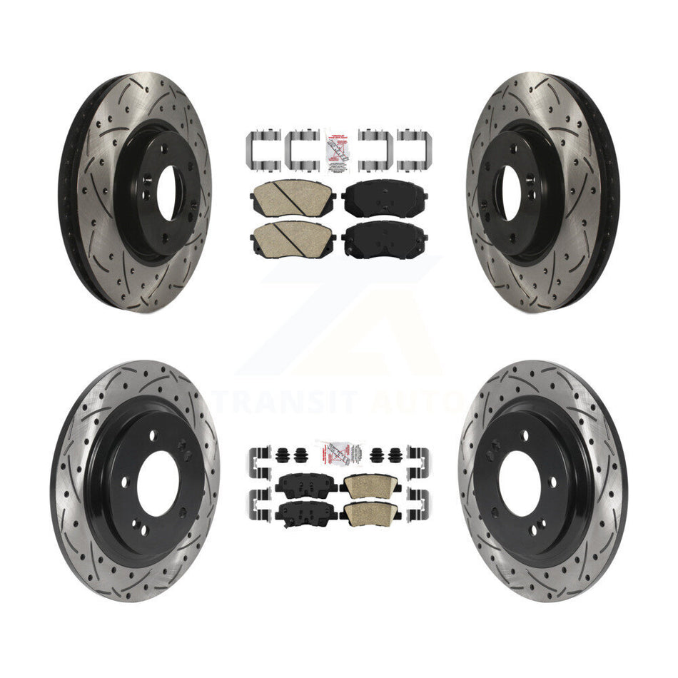 Front Rear Ceramic Pads And Coated Drilled Slotted Disc Brake Rotors Kit For Kia Soul EV KDA-101486