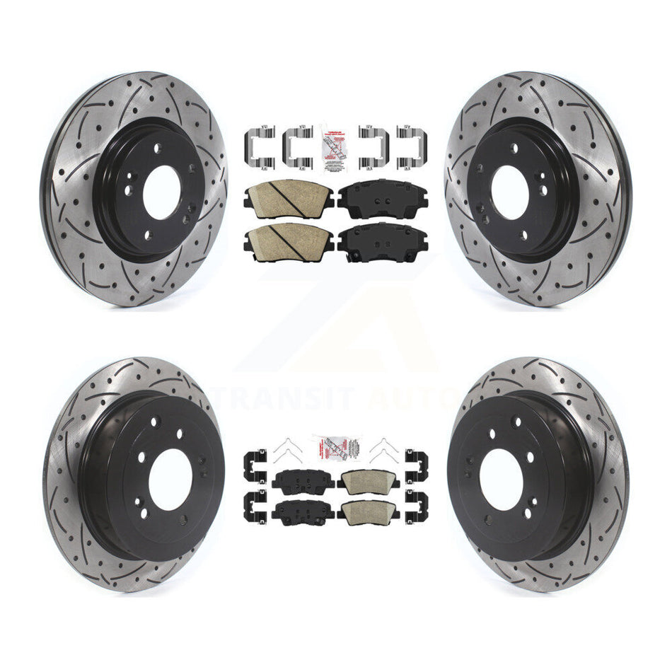 Front Rear Ceramic Pad Drilled Slot Disc Brake Rotors Kit For Hyundai Tucson Kia Sportage KDA-101488