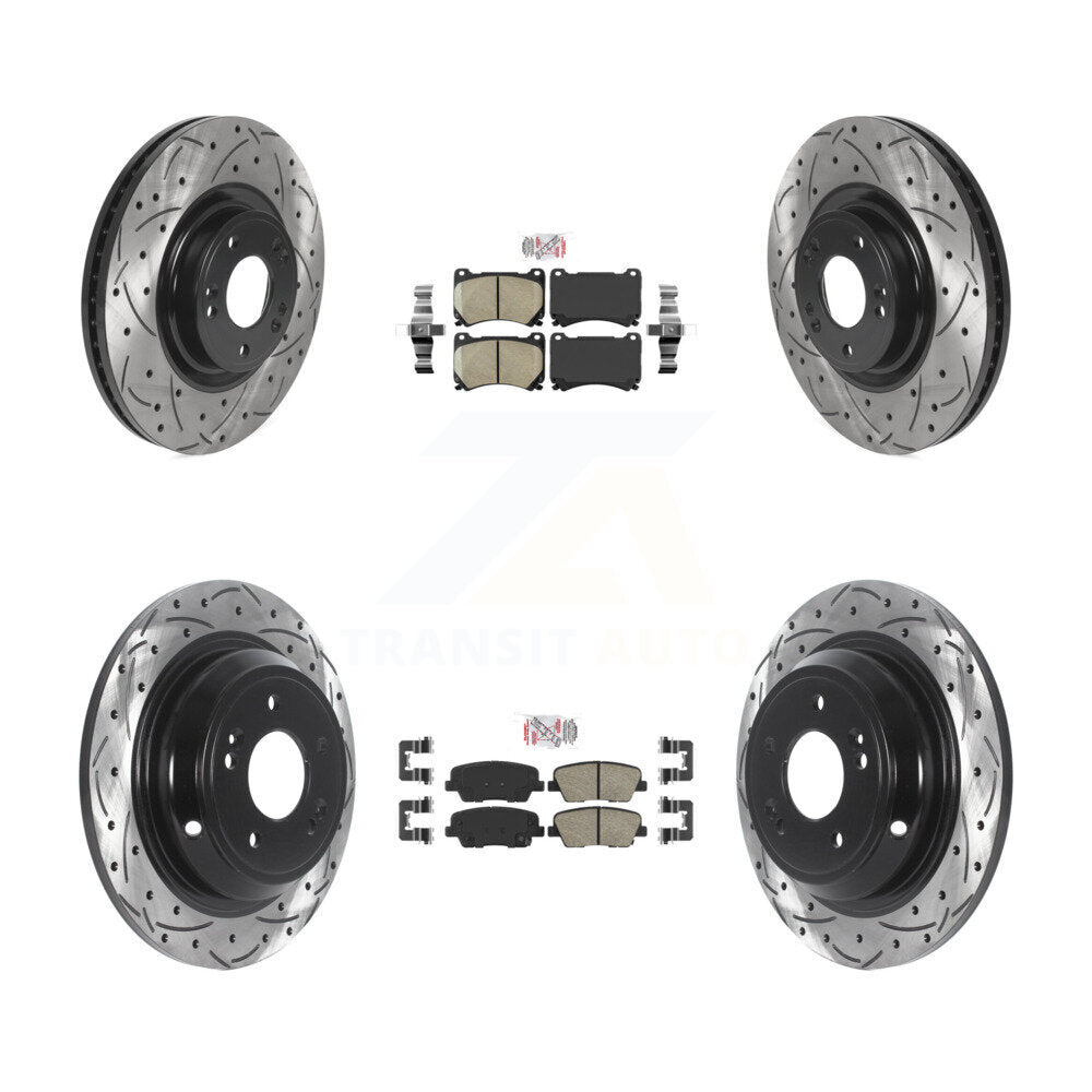 Front Rear Ceramic Pad Coated Drilled Slot Disc Brake Rotors Kit For Hyundai Genesis 4.6L KDA-101495