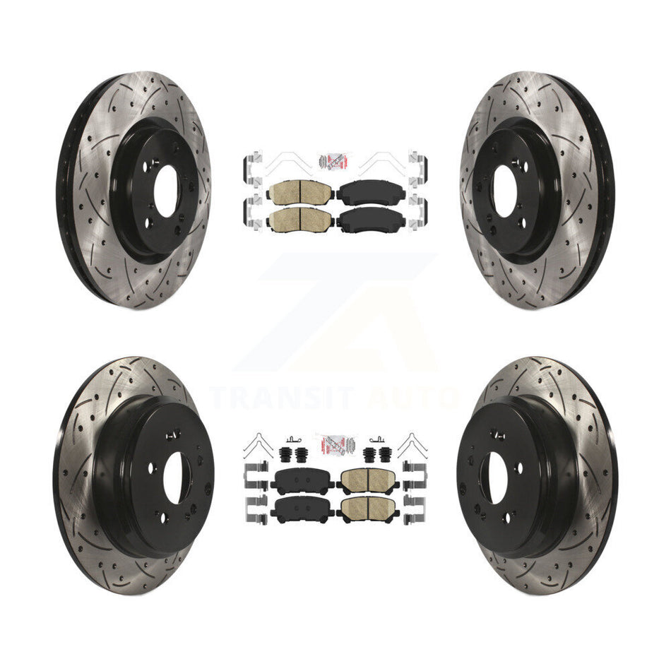 Front Rear Ceramic Pad Coated Drill Slot Disc Brake Rotor Kit For 2011-2014 Honda Odyssey KDA-101501