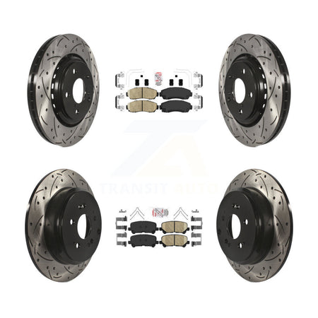 Front Rear Ceramic Pad Coated Drill Slot Disc Brake Rotor Kit For 2015-2017 Honda Odyssey KDA-101504