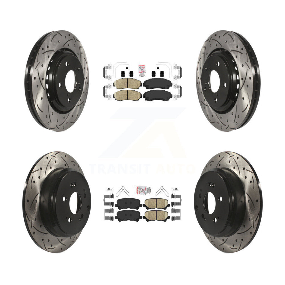 Front Rear Ceramic Pad Coated Drill Slot Disc Brake Rotor Kit For 2015-2017 Honda Odyssey KDA-101504