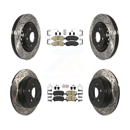 Front Rear Ceramic Pad Coated Drill Slot Disc Brake Rotor Kit For 2015-2017 Honda Odyssey KDA-101505