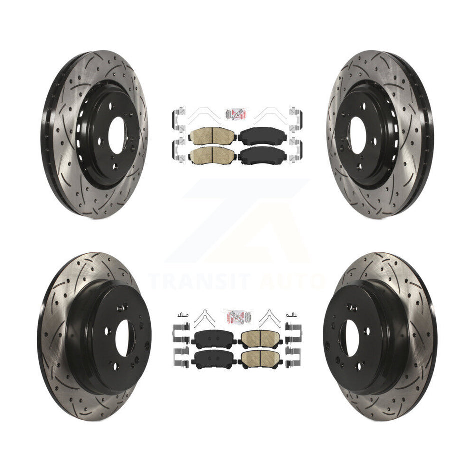 Front Rear Ceramic Pad Coated Drill Slot Disc Brake Rotor Kit For 2015-2017 Honda Odyssey KDA-101506