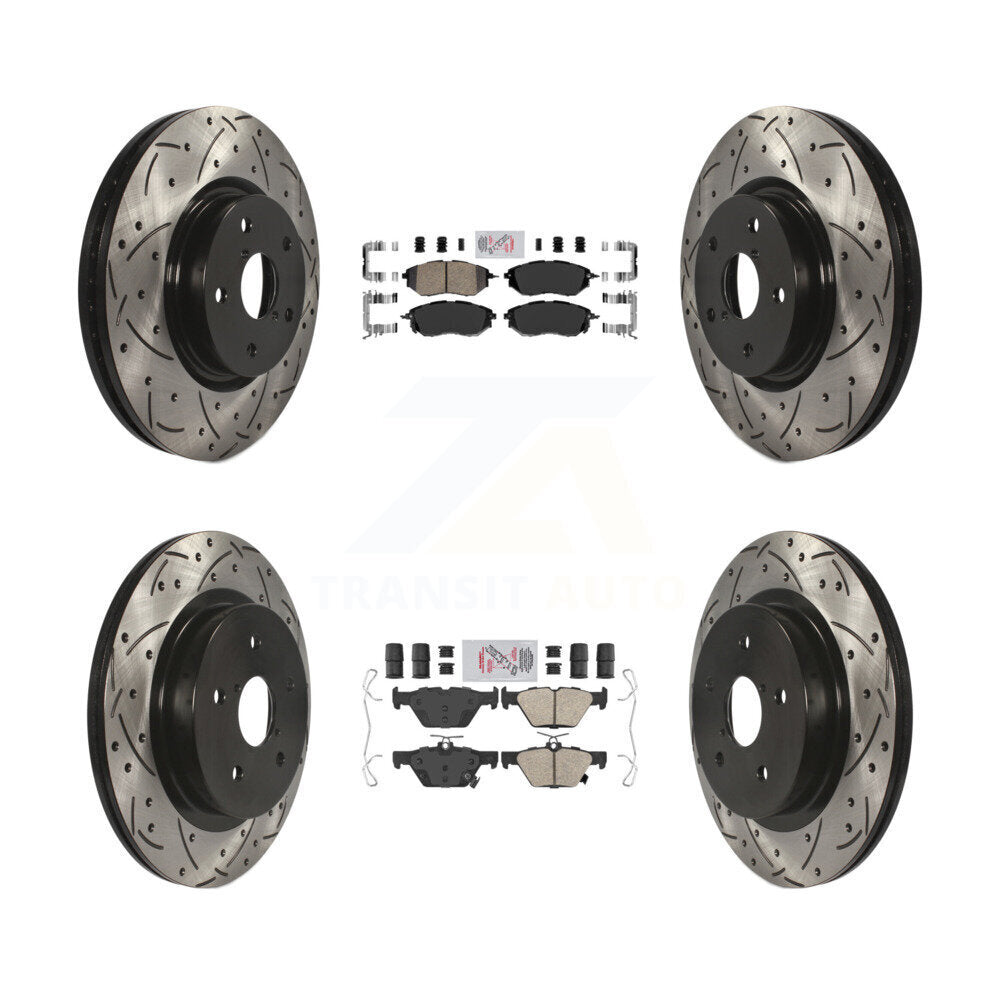Front Rear Ceramic Pad Coat Drill Slot Disc Brake Rotor Kit For Subaru Outback WRX Legacy KDA-101515