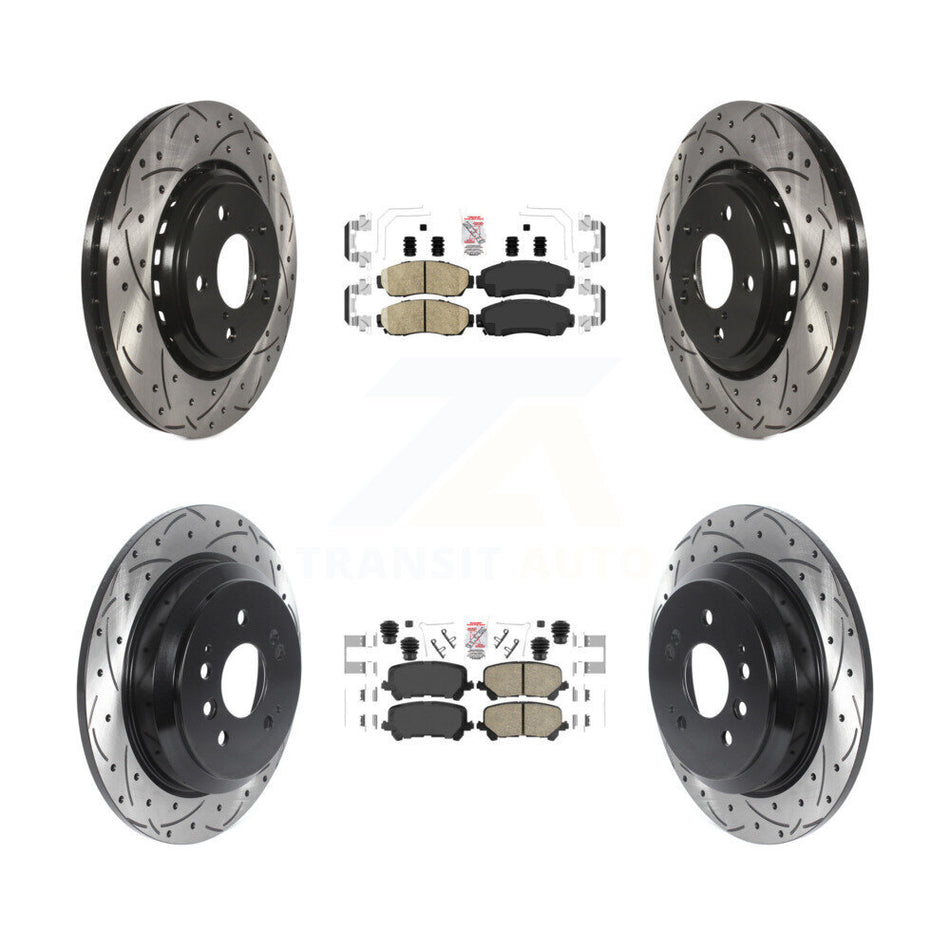 Front Rear Ceramic Pad Coat Drill Slot Disc Brake Rotors Kit For 2019-2024 Honda Passport KDA-101516