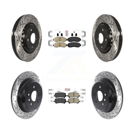 Front Rear Ceramic Pad Coat Drill Slot Disc Brake Rotors Kit For 2019-2024 Honda Passport KDA-101517