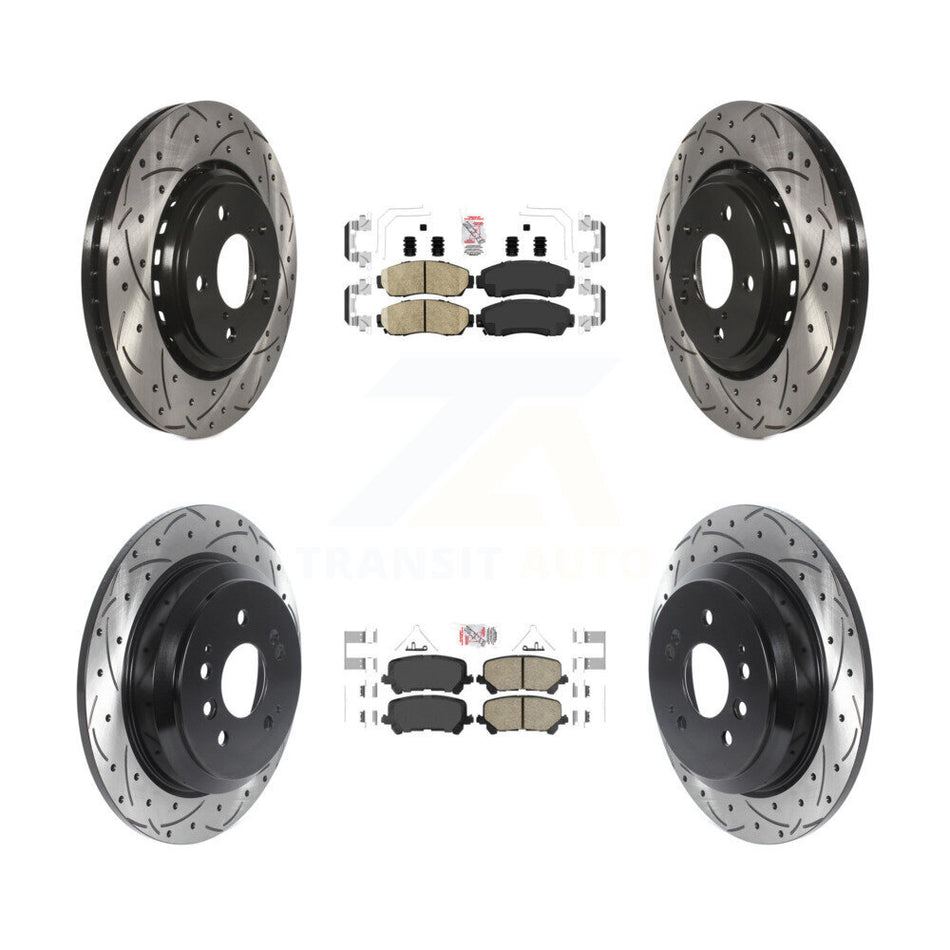 Front Rear Ceramic Pad Coat Drill Slot Disc Brake Rotors Kit For 2019-2024 Honda Passport KDA-101517