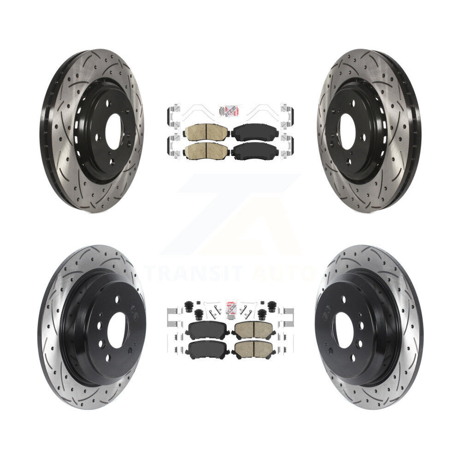 Front Rear Ceramic Pad Coat Drill Slot Disc Brake Rotors Kit For 2019-2024 Honda Passport KDA-101518