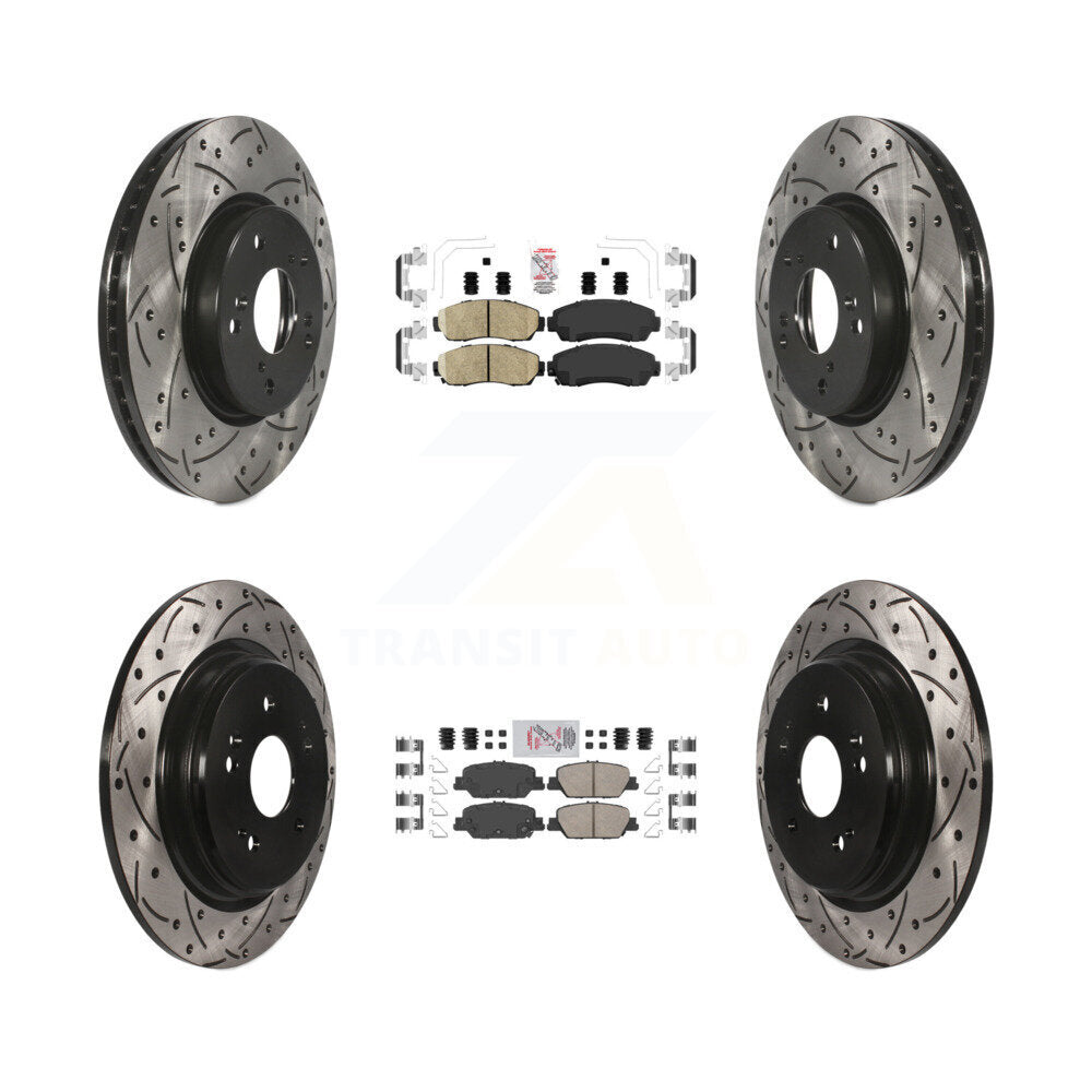 Front Rear Ceramic Pads And Coated Drilled Slotted Disc Brake Rotors Kit For Honda CR-V KDA-101520
