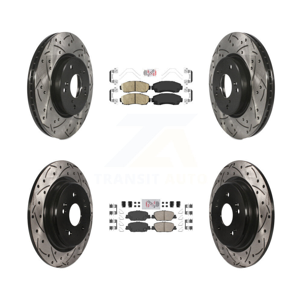 Front Rear Ceramic Pads And Coated Drilled Slotted Disc Brake Rotors Kit For Honda CR-V KDA-101532