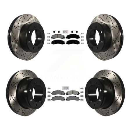 Front Rear Semi-Metallic Pad & Coated Drilled Slot Disc Brake Rotor Kit For Ram 2500 3500 KDA-101536