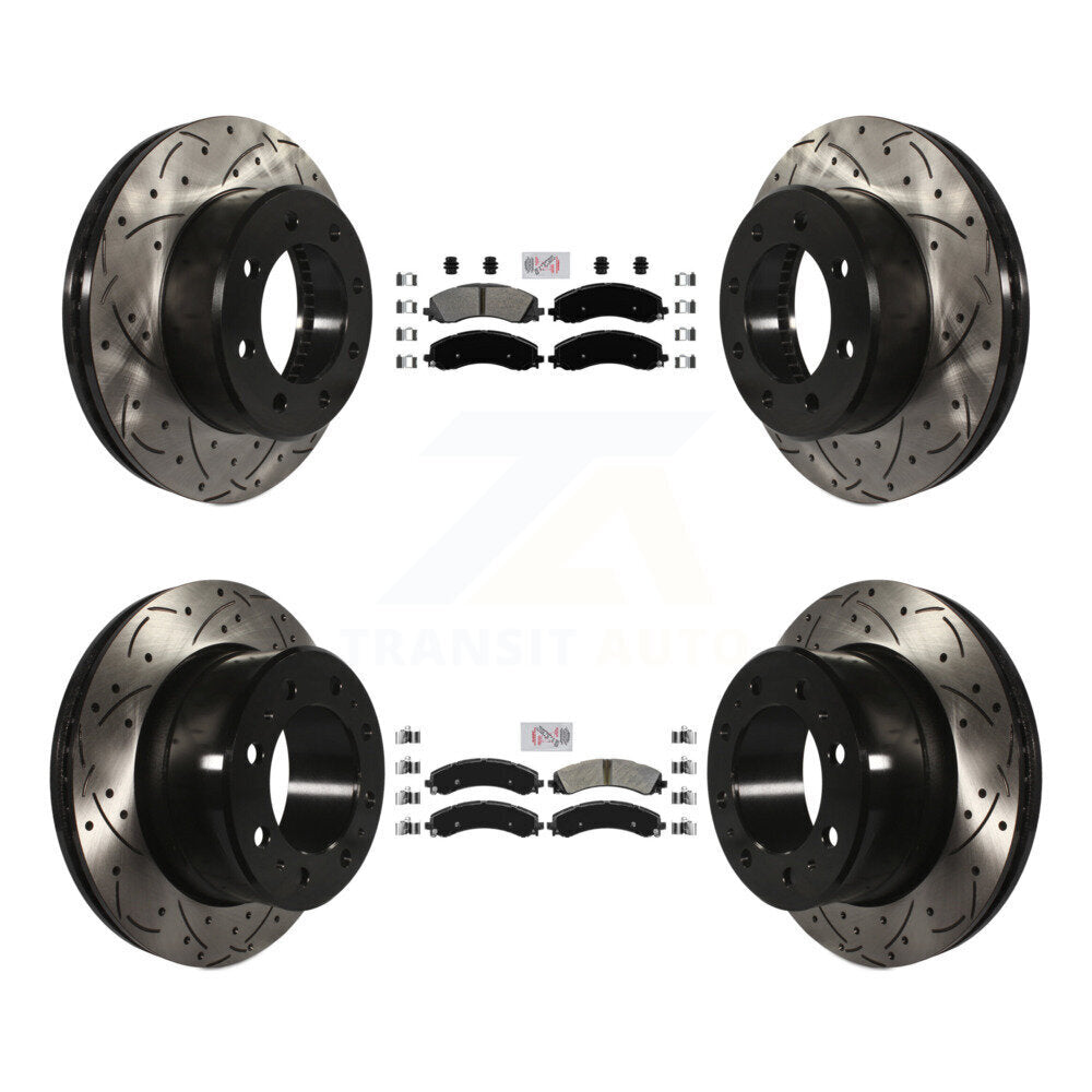 Front Rear Semi-Metallic Pad And Coated Drilled Slotted Disc Brake Rotor Kit For Ram 3500 KDA-101538