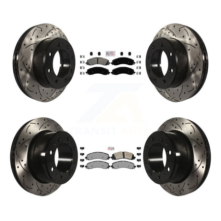 Front Rear Semi-Metallic Pad & Coated Drilled Slot Disc Brake Rotor Kit For Ram 2500 3500 KDA-101539