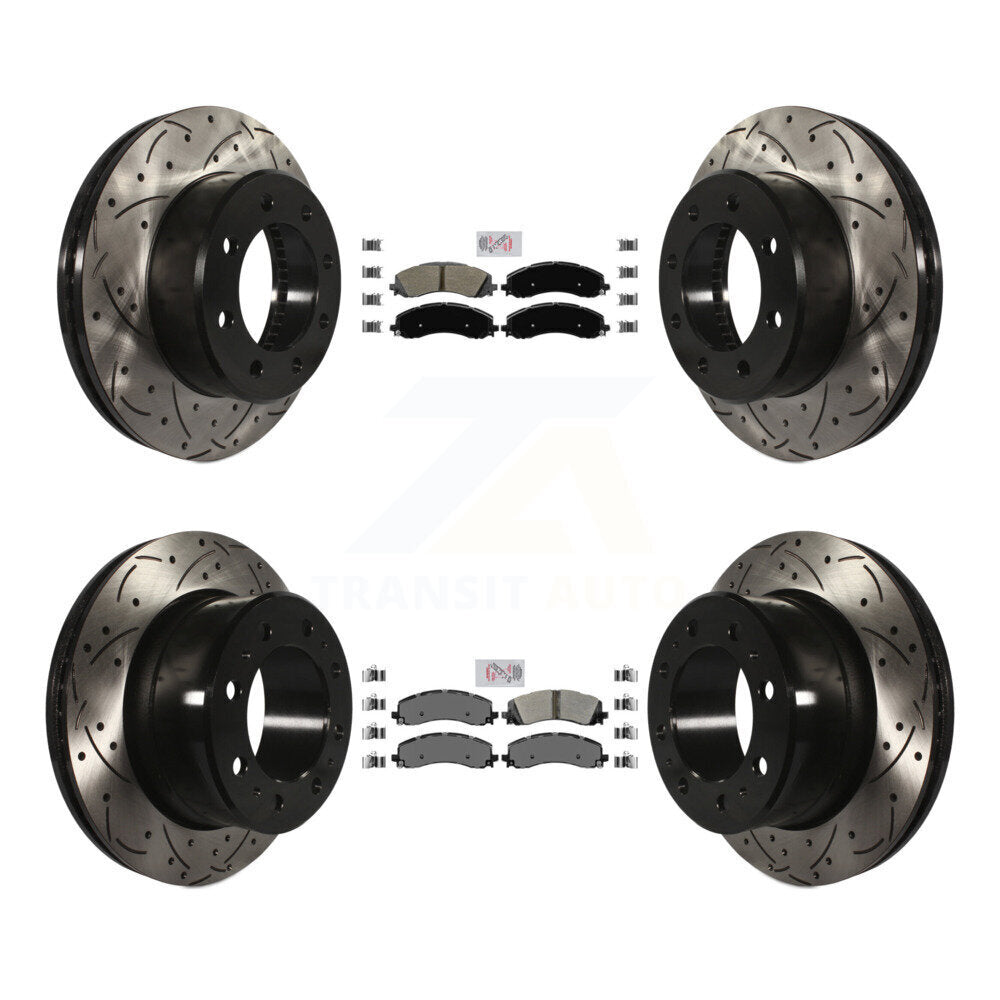 Front Rear Semi-Metallic Pad & Coated Drilled Slot Disc Brake Rotor Kit For Ram 2500 3500 KDA-101540
