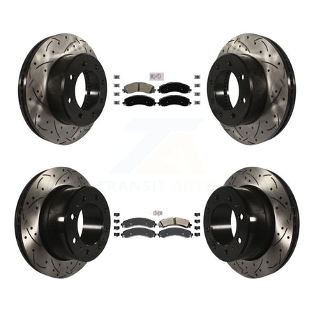 Front Rear Semi-Metallic Pad And Coated Drilled Slotted Disc Brake Rotor Kit For Ram 3500 KDA-101541