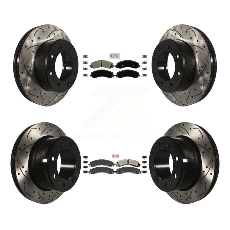 Front Rear Semi-Metallic Pad And Coated Drilled Slotted Disc Brake Rotor Kit For Ram 3500 KDA-101541