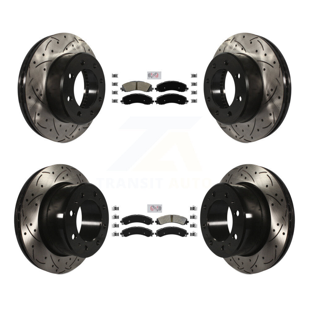 Front Rear Semi-Metallic Pad And Coated Drilled Slotted Disc Brake Rotor Kit For Ram 3500 KDA-101542