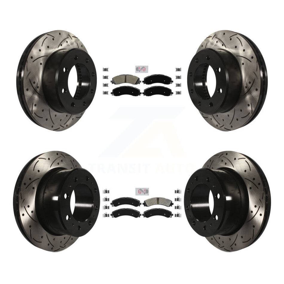 Front Rear Semi-Metallic Pad And Coated Drilled Slotted Disc Brake Rotor Kit For Ram 3500 KDA-101542