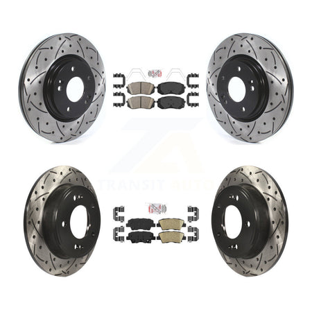 Front Rear Ceramic Pad Coated Drilled Slot Disc Brake Rotors Kit For 2021 Kia Forte5 1.6L KDA-101586