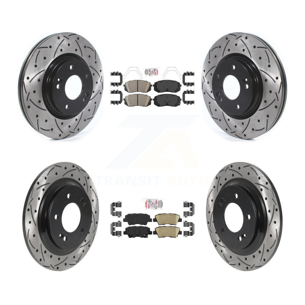 Front Rear Ceramic Pad Drill Slot Disc Brake Rotors Kit For Hyundai Elantra GT Kia Forte5 KDA-101589