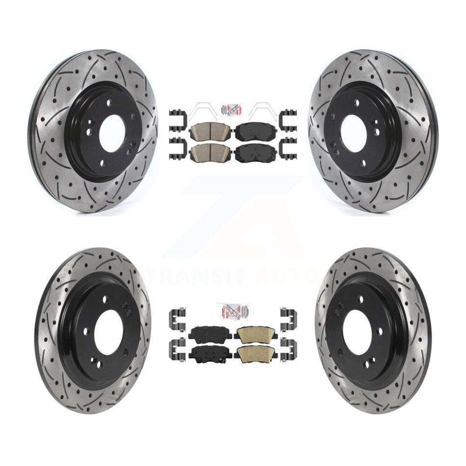 Front Rear Ceramic Pad Drill Slot Disc Brake Rotors Kit For Hyundai Elantra GT Kia Forte5 KDA-101589