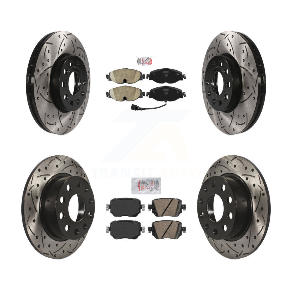 Front Rear Ceramic Pad & Drilled Slot Disc Brake Rotor Kit For Volkswagen Golf SportWagen KDA-101599
