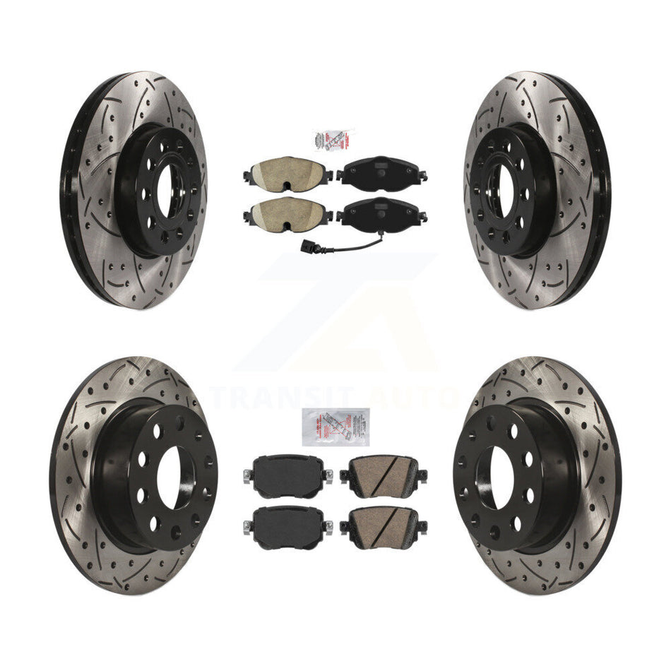 Front Rear Ceramic Pad & Drilled Slot Disc Brake Rotor Kit For Volkswagen Golf SportWagen KDA-101599