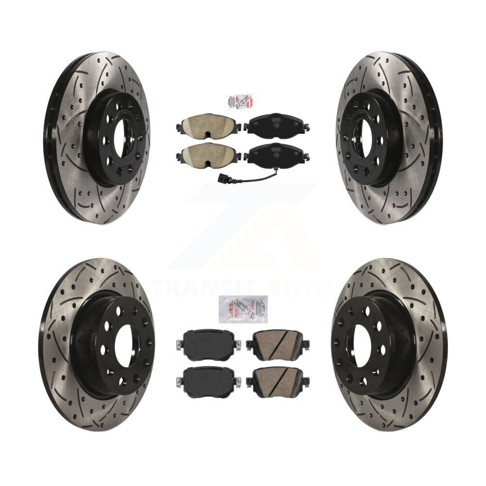 Front Rear Ceramic Pad & Drilled Slot Disc Brake Rotor Kit For Volkswagen Golf SportWagen KDA-101601