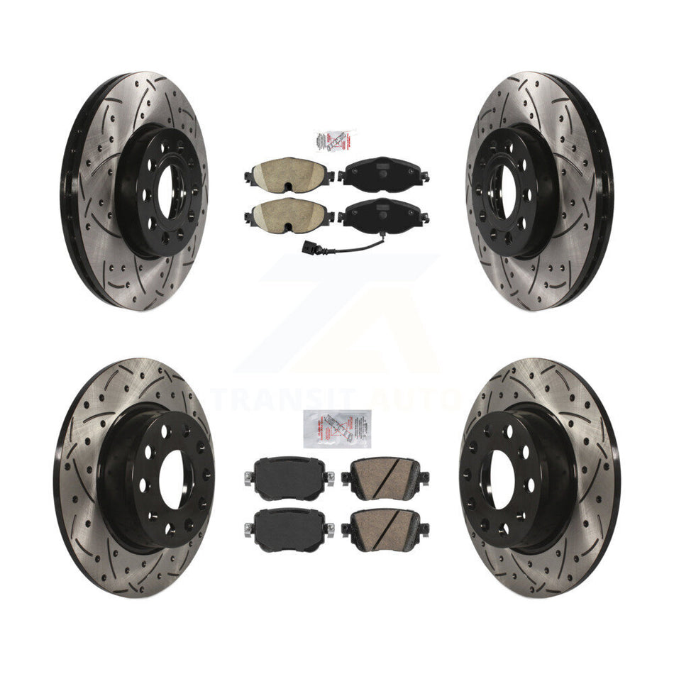 Front Rear Ceramic Pad & Drilled Slot Disc Brake Rotor Kit For Volkswagen Golf SportWagen KDA-101601