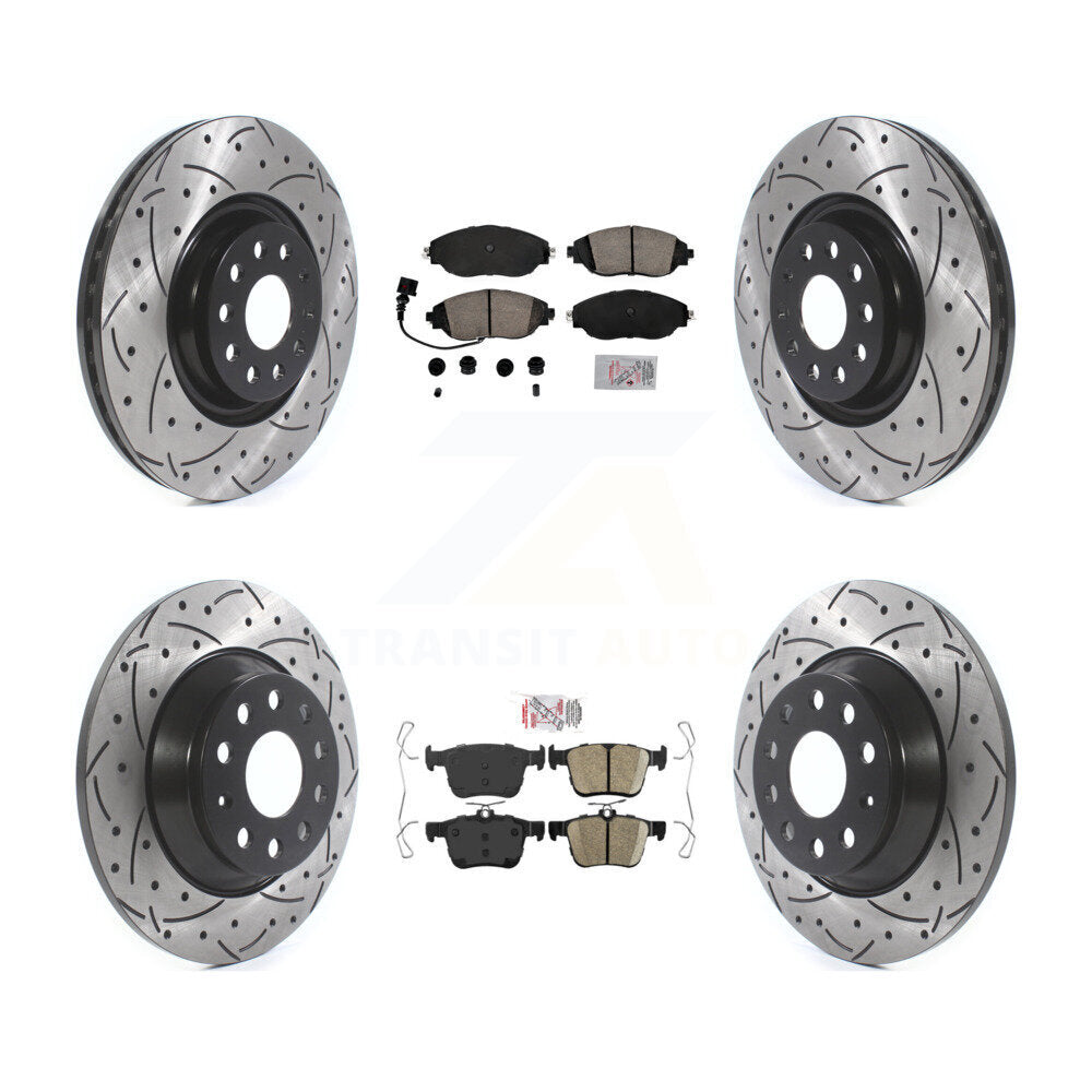 Front Rear Ceramic Pad & Drilled Slot Brake Rotor Kit For 2019-2021 Volkswagen Jetta 2.0L KDA-101606
