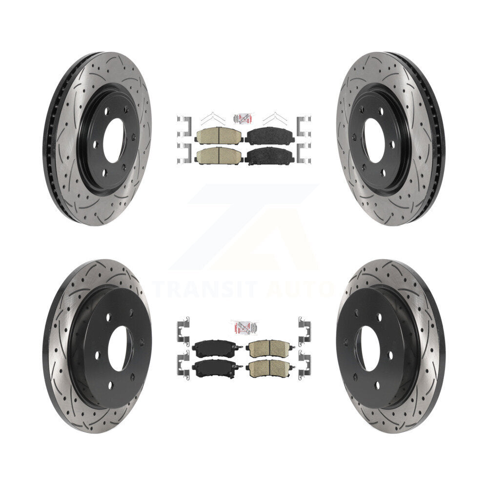 Front Rear Ceramic Pad Drill Slot Disc Brake Rotor Kit For Nissan Armada With Solid KDA-101633