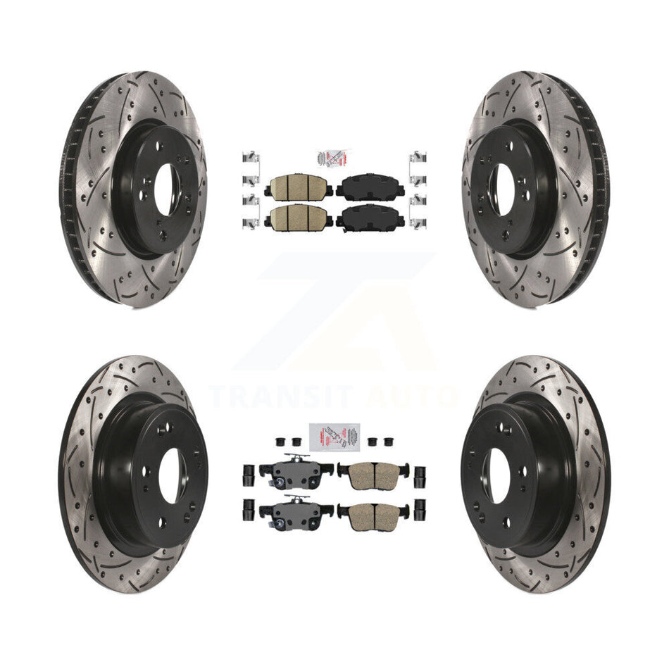 Front Rear Ceramic Pads And Coated Drilled Slotted Disc Brake Rotors Kit For Honda Accord KDA-101643