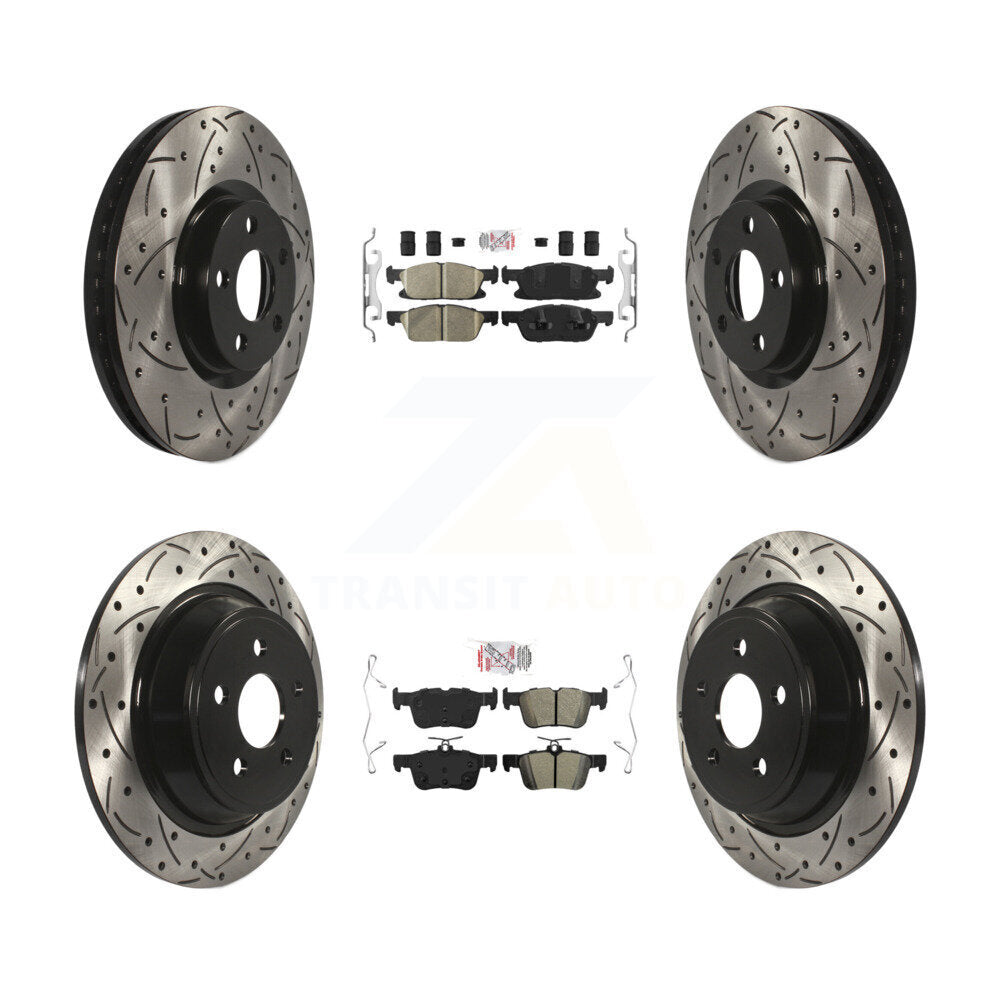 Front Ceramic Rear Semi-Metallic Pad Coated Drill Slot Disc Brake Rotor Kit For Ford Edge KDA-101680