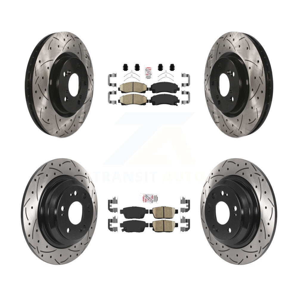 Front Rear Ceramic Pad Coated Drilled Slotted Disc Brake Rotor Kit For 2009-2014 Acura TL KDA-101712