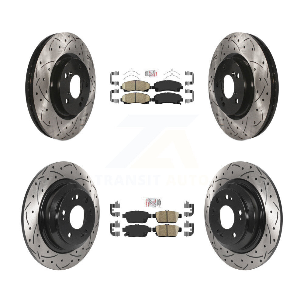 Front Rear Ceramic Pad Coated Drilled Slotted Disc Brake Rotor Kit For 2009-2014 Acura TL KDA-101714
