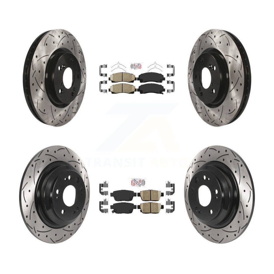 Front Rear Ceramic Pad Coated Drilled Slotted Disc Brake Rotor Kit For 2009-2014 Acura TL KDA-101714
