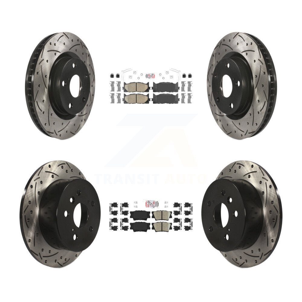 Front Rear Ceramic Pad & Drilled Slot Brake Rotor Kit For Toyota Camry Lexus ES350 Avalon KDA-101735
