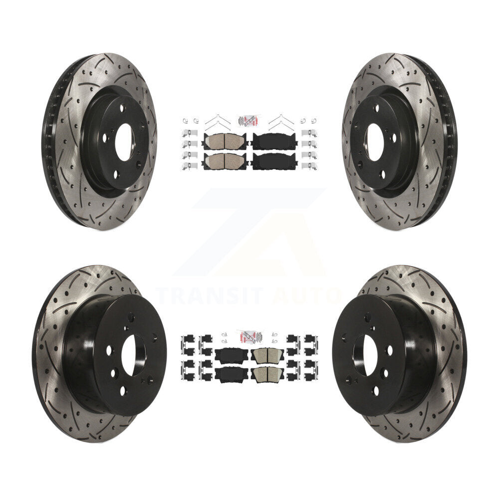 Front Rear Ceramic Pad & Drilled Slot Brake Rotor Kit For Toyota Camry Lexus ES350 Avalon KDA-101741